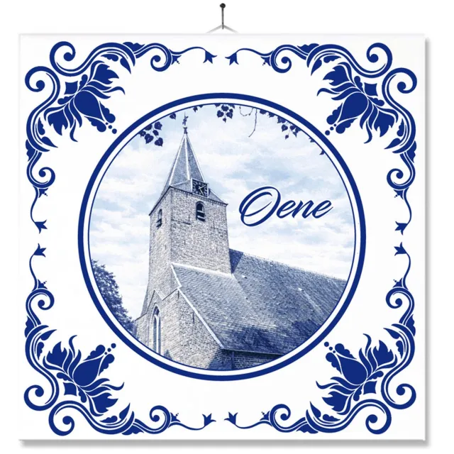 MC Living Tegel Met Opdruk | Oene | Delft Blauw | Cadeau | Inclusief Geschenkdoos | Standaard | Ophangsysteem Ontwerp 2