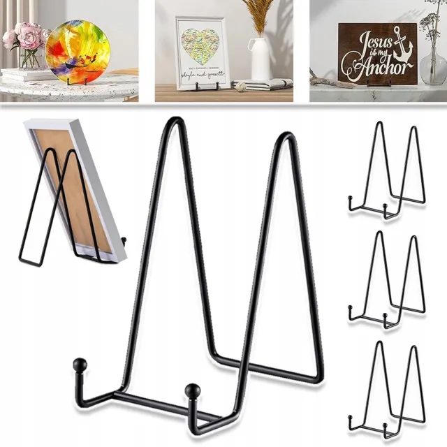 CHOOLY Displaystandaard voor Borden Fotolijsten - 4 Stuks Zwarte Metalen Presentatiestandaard met Driehoekig Ontwerp - Krasbestendige Poedercoating - Voor Thuis Kantoor Expositie