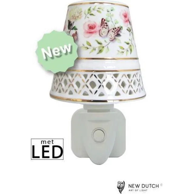 New Dutch® Night Light LED Romantic Butterflies New Dutch® WIT MET GOUD BIESJE EN ZACHTE KLEUREN