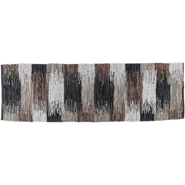 Homescapes Gerecycled leren vloerkleed in grijs, bruin en zwart, 66 x 200 cm Zwart, Grijs en Bruin