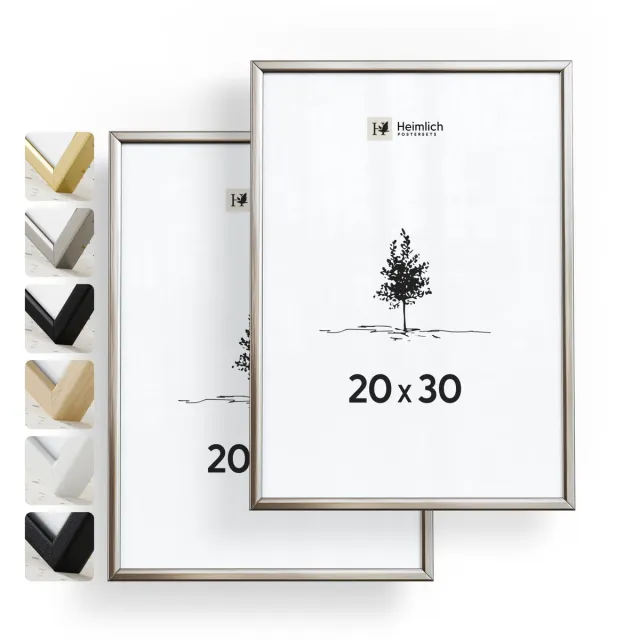 Heimlich Fotolijsten 20x30 cm Set van 2 - Metaal Zilver - Staand en Wandhangend - Onbreekbaar Kunststof Glas