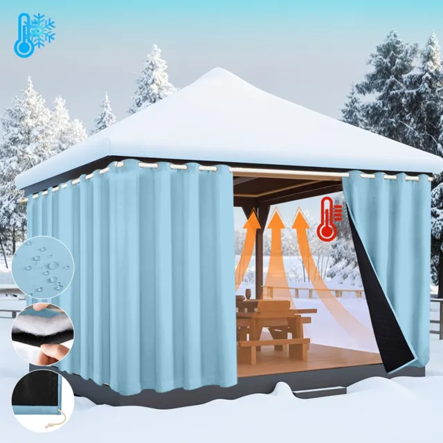 MUPOO 2x Waterdicht Winddicht Deurgordijn - Thermisch Isolerend 405gsm - Verduisterend - Warmte & Koudwerend - Oogjes & Stangzak - Gewatteerd - voor Lakeside Cottages, Balkon, Thuis, Pergola(Blauw, B132xH274cm)