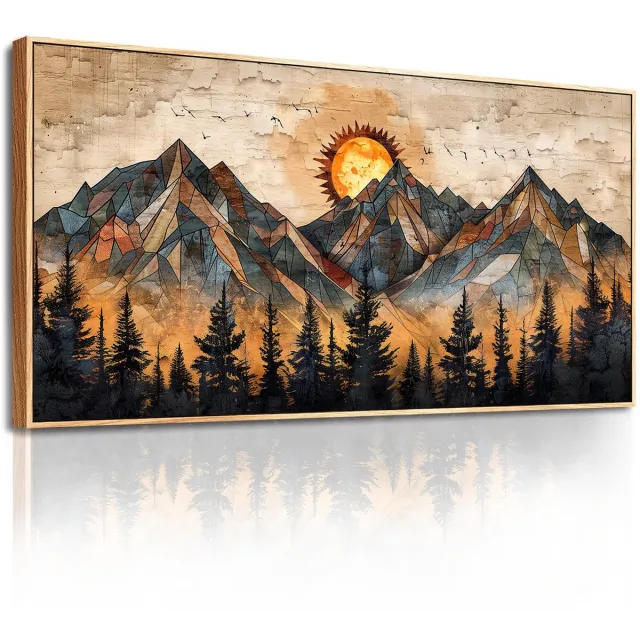 Unyqoos Elegante Gouden Geometrische Bergen Canvas Kunstwerk voor Stijlvol Interieurdecor zwart