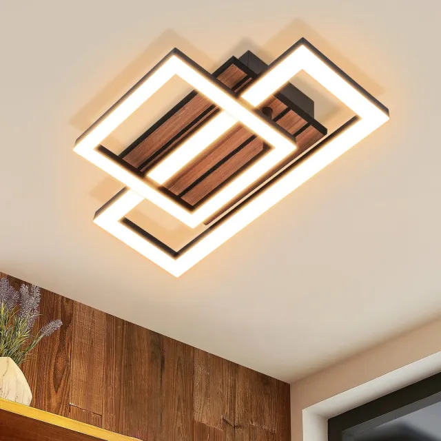 NETTLIFE LED Plafondlamp 14W 3000K Warmwit - Modern Rechthoekig Ontwerp Met Houtlook - Niet Dimbaar - Plafondverlichting Voor Hal Kantoor Garderobe zwart