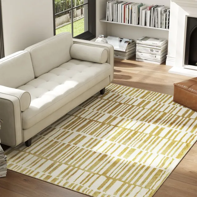 TEKROA Vloerkleed - Carpet -Tapijt - Laagpolig Tapijt voor Woonkamer en Slaapkamer - Wasmachine Wasbaar - 170x120 cm - Crème