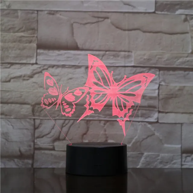 MC Living 3D Led Lamp Met Gravering - RGB 7 Kleuren - Vlinders