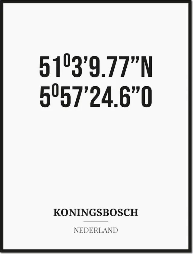 Studio216 Poster/kaart KONINGSBOSCH met coördinaten zwart, wit