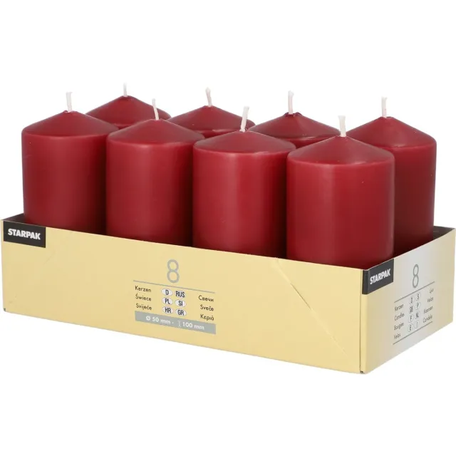 Conpax Candles Stompkaarsen/zuilkaarsen set van 8x - bordeaux rood - D5 x H10 cm - 16 branduren