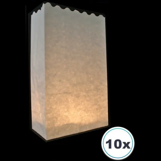 Volanterna 10x Blanco Candle Bags – Hoogte 26 cm – Bodem 16x9 cm – Lichtzakken – Brandvertragend Papier – Voor Feest, Herdenking, Creatief Gebruik, Bedrukking – Candlebag wit