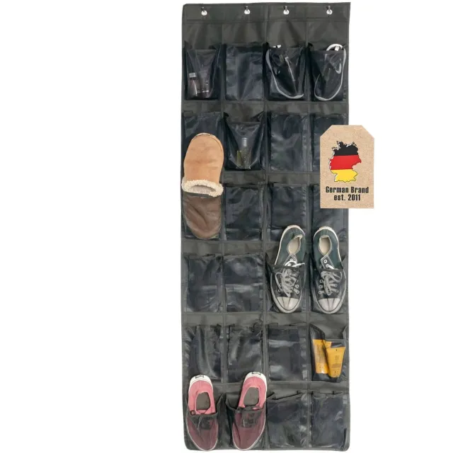 Intirilife Hangende Schoenenorganizer met 24 vakken Zwart - 150 x 55 x 2 cm - Hangend deurschoenenrek, schoenenopslag, hangende organizer, multifunctionele opbergtas ook voor keuken, badkamer