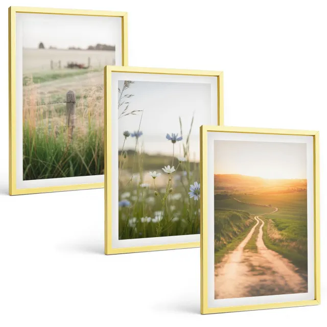 Coloray 3-Delige Schilderij Set - Natuurlijke, Ongerepte Landschappen, Bergen, Herten En Watervallen. - 40 x 40 cm En 40 x 60 cm - Wanddecoratie - Muurdecoratie - Woonkamer Gouden lijst