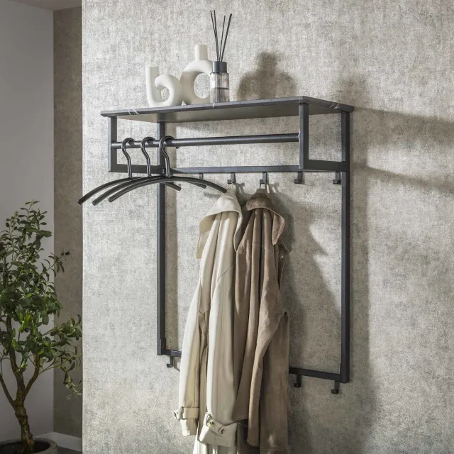 Giga Living Giga Meubel Kapstok Roede - Zwart Metaal - 12 Haken - 80x30x90cm