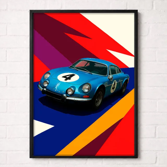 Kleurmedia Raceauto Poster - Blauwe Klassieke Raceauto Nummer 4 - Classic Racing Collection - Posters voor Autoliefhebbers - A1+ 61 x 91,5 cm