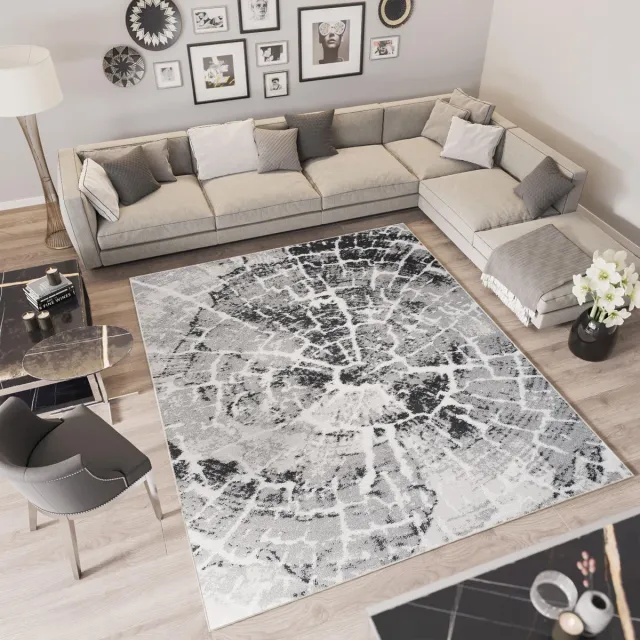 Tapiso Troya Vloerkleed Woonkamer Slaapkamer Grijs Bos Hout Patroon Design Eyecatcher Interieur Stijlvol Woonsfeer Modern Trendy Duurzaam Hoogwaardig Tapijt Maat - 120x170 Grijs Beige1