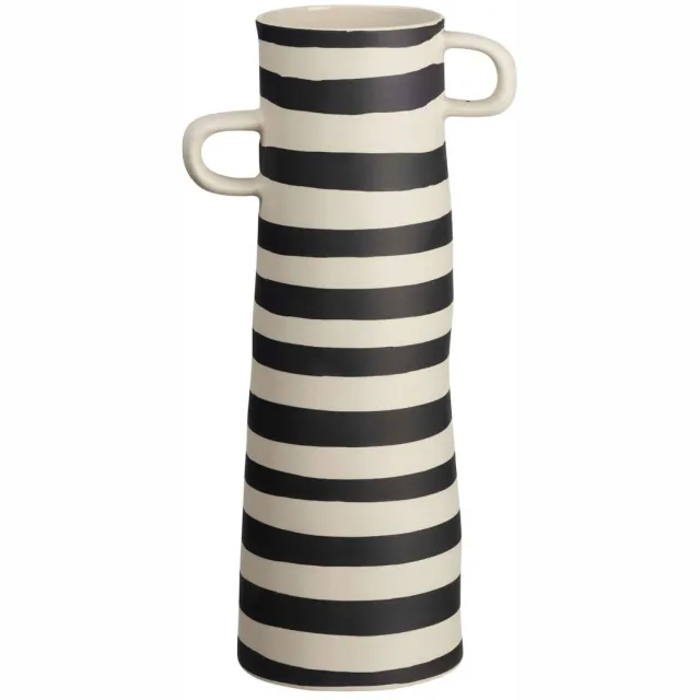 ASA Selection rayu vaas gestreept, bloemenvaas, decoratieve vaas, steengoed, beige / zwart, H 28 cm, 84004130