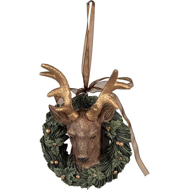 Clayre & Eef Kersthanger Hert 11 cm Groen Polyresin