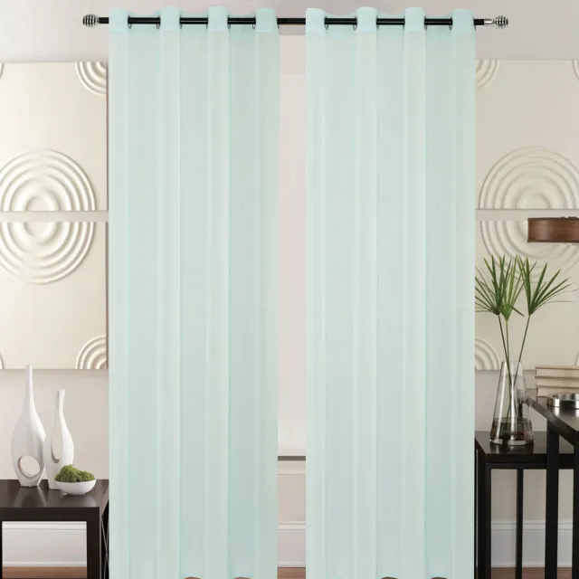 SB Line Kant en Klaar Vitrage Gordijn - Met Ringen - 140x240 cm - Licht Blauw