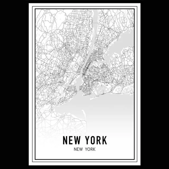 Punt. Poster - City Map New York - 70 X 50 Cm - Zwart En Wit Zwart Wit