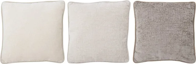 J-Line kussen Chenille - polyester - ecru/greige - 3 stuks Beige