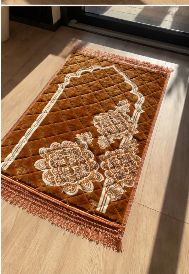 Kaaiman Gebedskleed - Extra dik - 80×120 cm - Superzacht fluweel – Antislip rubber – Premium afwerking - Geel