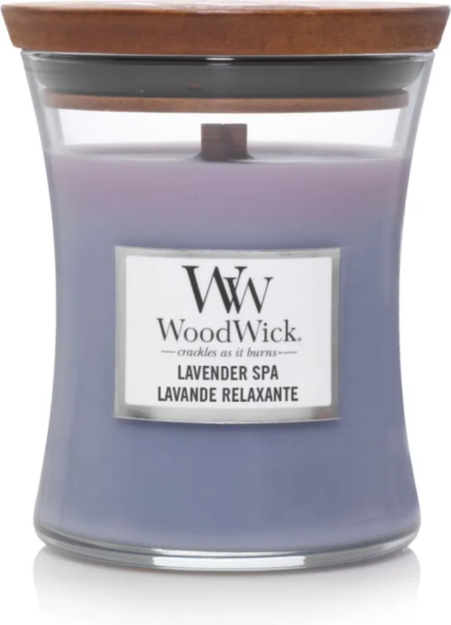 Woodwick Hourglass Medium Geurkaars - Lavender Spa - 60 branduren Paars
