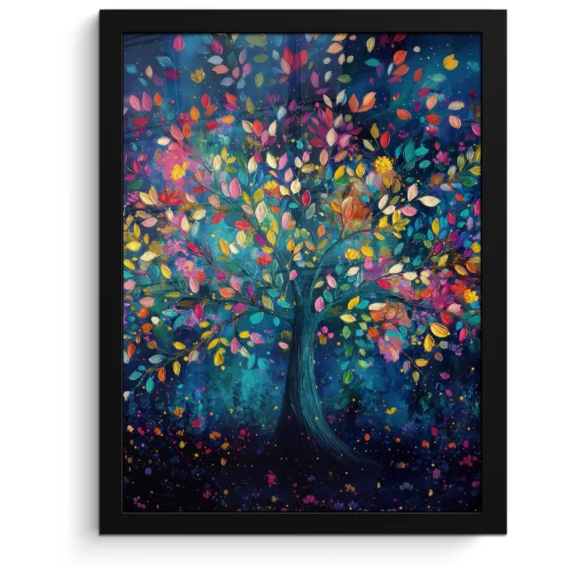 FrameYourWall Poster in lijst - Fotolijst 30x40 cm - Posters - Kleurrijk - Boom - Magisch - Abstract - Posterlijst zwart - Decoratie - Wanddecoratie woonkamer - Muurdecoratie slaapkamer
