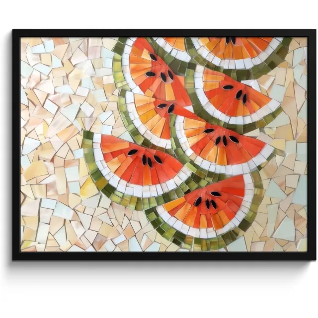 FrameYourWall Poster in lijst - Fotolijst 70x50 cm - Posters - Mozaïek - Watermeloen - Rood - Pitten - Posterlijst zwart - Decoratie - Wanddecoratie woonkamer - Muurdecoratie slaapkamer Watermeloen - Pitten - Mozaïek