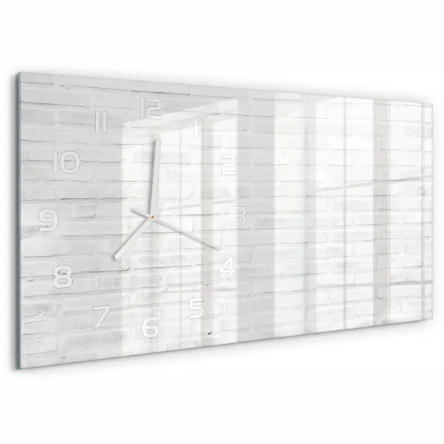 TULUP Wandklok - Bakstenen muur Moderne Wandklok Glas - 60x30 cm - Wit Wandklok Glas Decoratie - Witte handen - Rechthoekige Klok - Glazen Wandklok Design - Klok Glas Met Opdruk