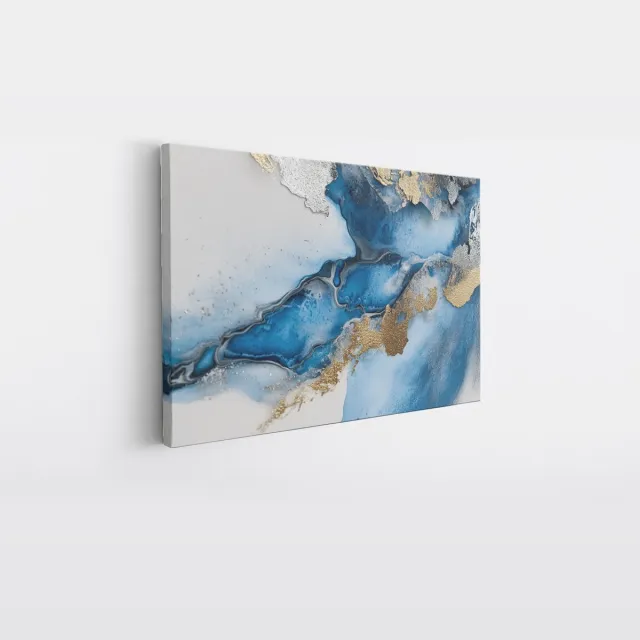 Saammp Canvas Schilderij - Blauw marmer - Dynamisch - Abstract kunstwerk - 50x40 - Foto op canvas - Wanddecoratie - Muurdecoratie Woonkamer - Slaapkamer decoratie - Canvas Print Multicolor