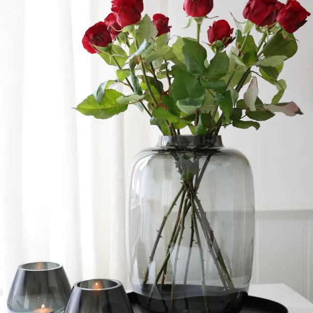 In2Deco Glazen vazen - Combi deal - Set van 3 - Smokey vazen - Bloemenvaas - Windlichten - Smoke grijs Smokey grijs