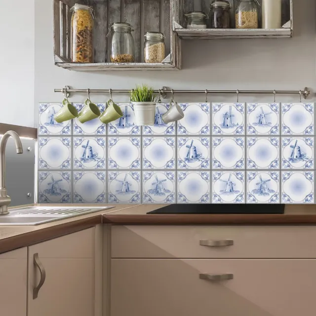 Ambiance Sticker Zelfklevende tegelmuurstickers voor keuken en badkamer - 9 Delftse cementtegelstickers - 9 stickers 10x10 cm multi color
