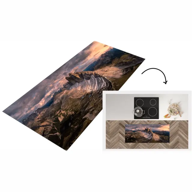 KitchenYeah Keukenloper - Loper keuken - Alpen - Zonsondergang - Sneeuw - Berg - Keukenloper vinyl Multicolor