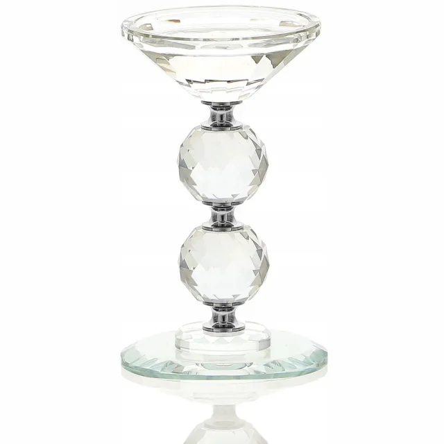 Messa Kristallen Kandelaar voor Brede Kaars - Zilverkleurig, 15.5 cm