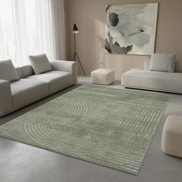 TapisTrend Designer tapijt Groen 120x170 cm Modern vloerkleed met grote, in elkaar verweven bogen en reliëflijnen voor de woonkamer