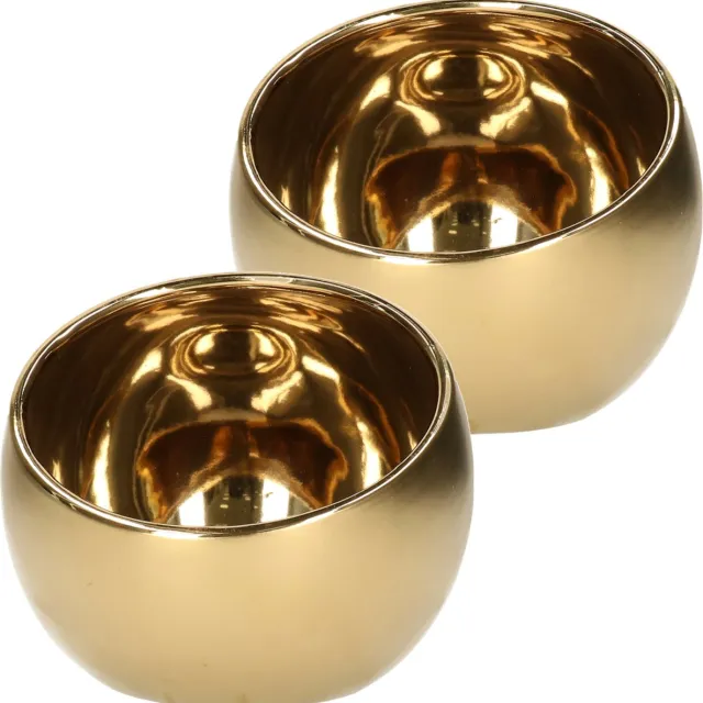 Countryfield Luxe theelichthouder - 2x - Veneta - keramiek - goud - D15 x H13.5 cm Goudkleurig