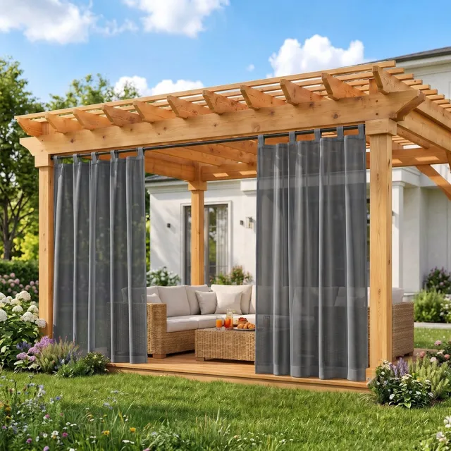 MUPOO Industrieel Waterdicht Buitengordijnen met Klittenband - velcro Outdoor voile Gordijnen - Vitrages voor Overkapping,Veranda & Balkon -zonder boren- Lichtdoorlatend & Privacy - Luchtig - 132x213cm -Donkergrijs - 1 stuck donkergrijs-1 stuk