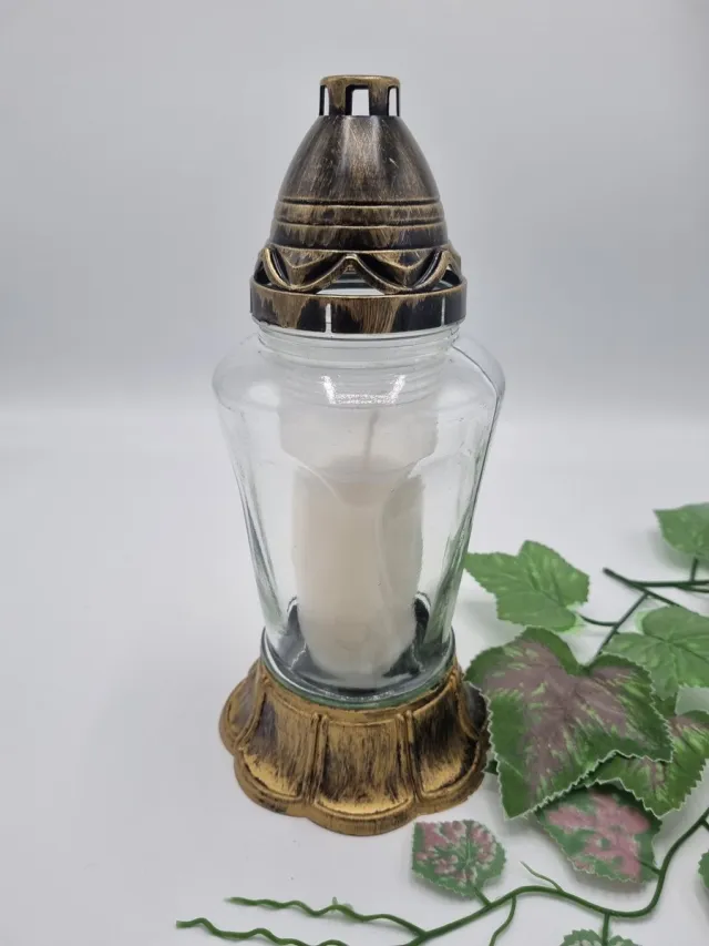 Herdenkingslichtjes Herdenkingslicht - P38 - Goud - incl kaars - Transparant glas - Grafkaars - Graflicht - Windlicht