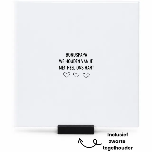 Hacebo bonuspapa we houden van je met heel ons hart tegeltje met tegelhouder - de liefste bonusvader - tegeltjes met tekst - vaderdag cadeautjes - vaderdag - cadeau - verjaardagscadeau - verjaardag - kado - geschenk - spreuktegels - 15x15 CM Wit