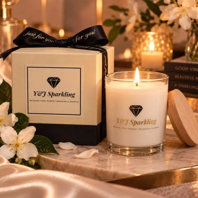 Y&J sparkling store Geurkaars Jasmine 280 gr beige/goud