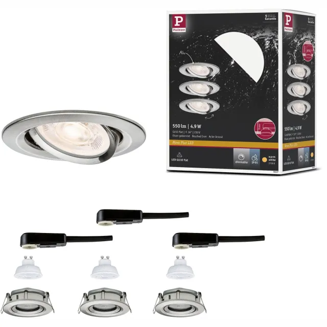 Paulmann LED-inbouwlamp Nova Plus GU10 Flat IP65 93 mm 3x4,9W 3x550lm 230V dimbaar 2700K Staal geborsteld