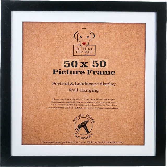Picture Frame UK Fotolijst Fotomaat 50x50 cm - MDF Hout - Zwart - Fotokader - 28mm profielbreedte - Posterlijst