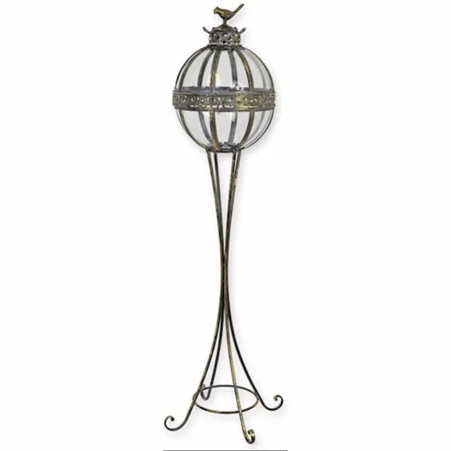 MadDeco Boutique Trukado - Hoge Lantaarn Glazen Bol met Vogeltje 127,5cm brons