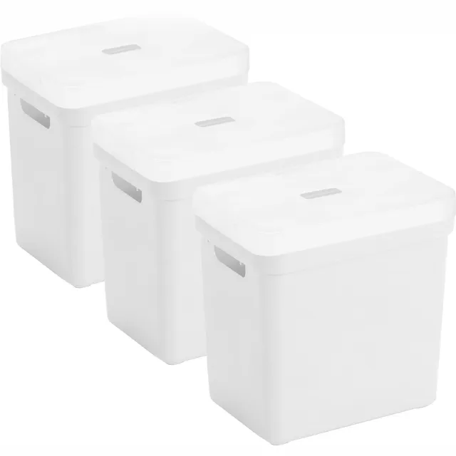 Sunware opbergboxen met deksel - 3x - Sigma Home - kunststof - 25 liter - wit - opberg bakken / manden - 35 x 25 x 36 cm