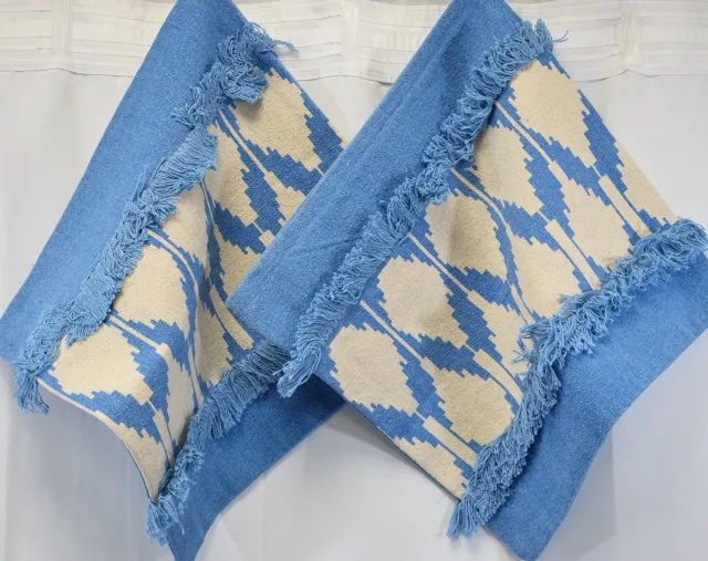 Unique Living Unique - sierkussenhoes - 3 stuks - katoen - kussenhoesje - kussenhoes - 45 x 45 cm - met rits - Delux - blauw - ecru