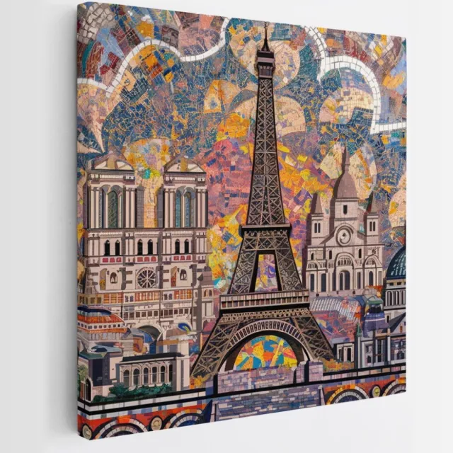 Saammp Canvas Schilderij - Parijs in mozaiek - Abstract - 100x100 - Foto op canvas - Wanddecoratie - Muurdecoratie Woonkamer - Slaapkamer decoratie - Canvas Print Multicolor