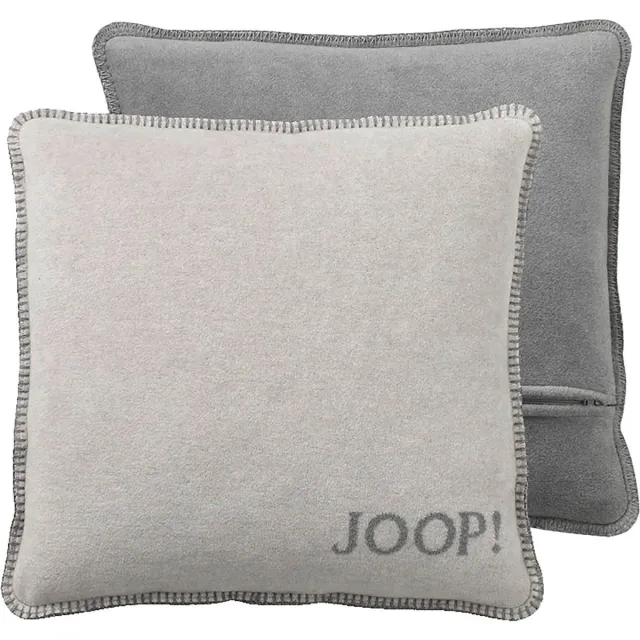 Joop! Uni-Doubleface Kussenhoes met twee verschillende zijden, effen, van katoenmix, 50 cm x 50 cm grijs