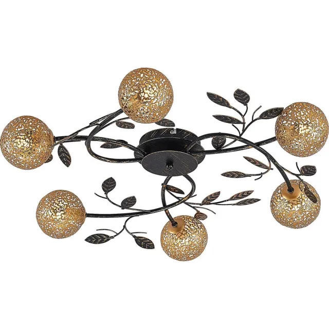 Lucande plafondlamp - 6lichts - IJzer - H: 13 cm - G9 - zwart, goud