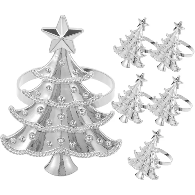 HisKes 6 Pcs zilveren metalen servetringen in kerstboomvorm - elegante tafeldecoratie voor Kerstmis - bruiloften en winterse feestdagen
