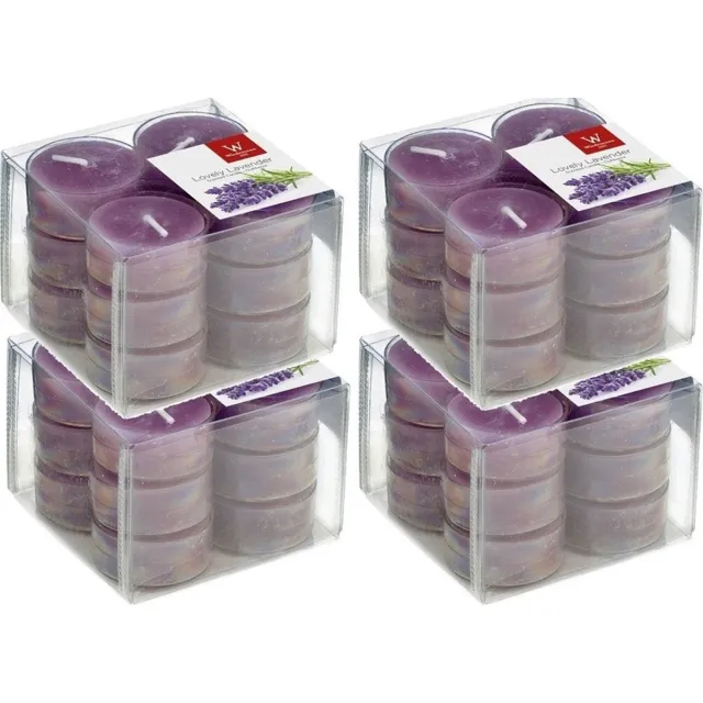 Trend Candles geurtheelichtjes/waxinelichtjes - 48x - lavendel geur - 4 branduren -transparante cup Paars