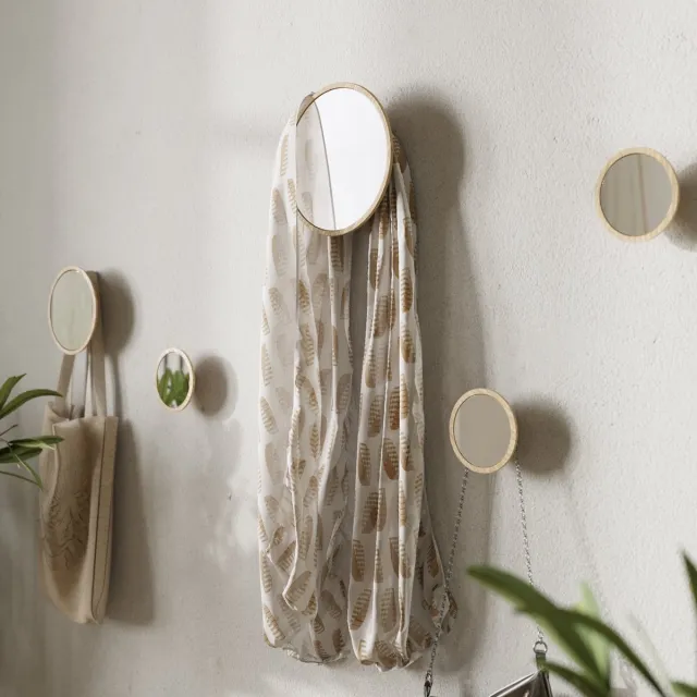 Furniteam Wand Kapstok Met Spiegel, Afmeting: D20xH20 cm, Naturel beige/naturel